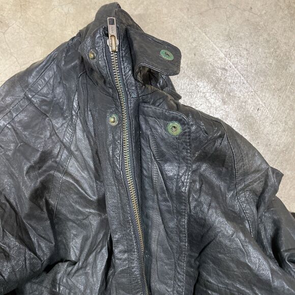Vintage 90s 1871 Black Genuine Leather Bomber Flight Zip Jacket Mens Large - Picture 12 of 13